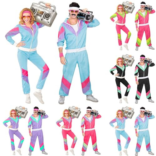 callmo 80Er Trainingsanzug Herren Damen, Bad Taste Outfit Damen 90Er Paare Karnevalskostüme Damen Langarm Mode Cosplay Faschingskostüme Gruppe Damen Herren Apres Ski Party Outfit Bunt Paare Sportler