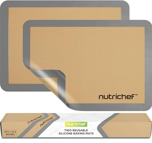 NutriChef Tapis de Cuisson en Silicone, 2 Tapis Antiadhésifs de Qualité Alimentaire, Parfait Pour Plaques de Cuisson 16.5 x 11.6 IN, Résistant au Four Jusqu'à 480°F, Lavable au Lave-Vaisselle, Gris