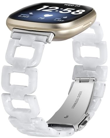 Bracelet de rechange réglable en résine compatible avec Fitbit Versa 4 et Sense 2 pour homme et femme (Versa4/Sense2, blanc perle)