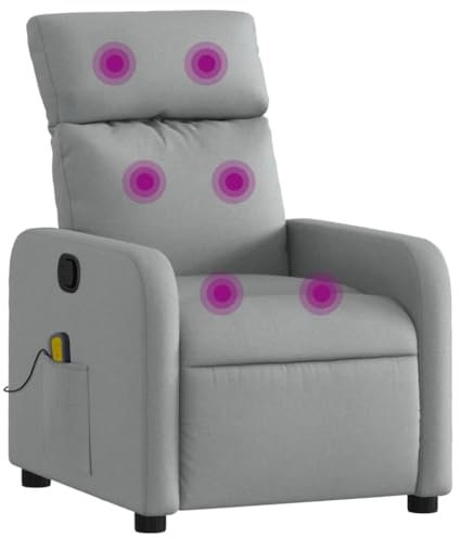 vidaXL Massagesessel, Sessel Verstellbare Rückenlehne Fußteil, Fernsehsessel Relaxsessel mit Liegefunktion, Liegesessel Polstersessel Ruhesessel, Hellgrau Stoff