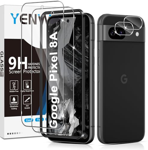 Yenwen Protector de Pantalla para Google Pixel 8a, 2 Piezas Cristal Templado con 2 Piezas Protector de Lente de Cámara, 9H Dureza Ultra Resistente Vidrio Templado