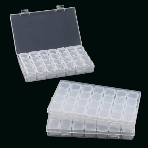 JEOPKO 3pcs Diamond Art Display Cases with 28 Grids — Transparent Detachable Storage Boxes for Nail Art, DIY Crafts & Beading