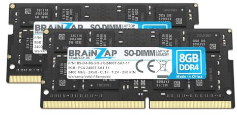 BRAINZAP 16GB DDR4 RAM SO-DIMM PC4-2400T-SA1-11 2Rx8 2400 MHz 1.2V CL17 Notebook Laptop Arbeitsspeicher Unbuffered Non-ECC (2X 8GB)