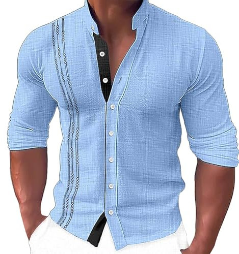 2025 Trachtenhemd Herren Weiß Stehkragen Oberhemden Langarm Regular Fit Metallica Jacke Hemd Dunkelgrau Sommerhemden My Orders