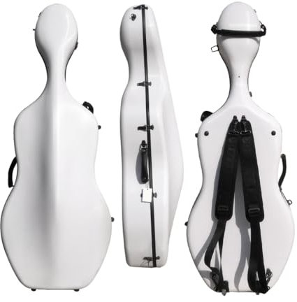 WUQIMUSC Custodia per violoncello 4/4 rigida e robusta in fibra di carbonio intrecciata con motivo a righe, comodo e regolabile, con ruote resistenti, facile da trasportare per studenti, adulti,