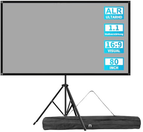 VISULAPEX 80”ALR Écran Videoprojecteur avec Trépied, 4K HD 16:9 Ecran de Projection, Léger Facile à Installer Eran Projecteur, idéal pour Cinéma Bureau et Présentations