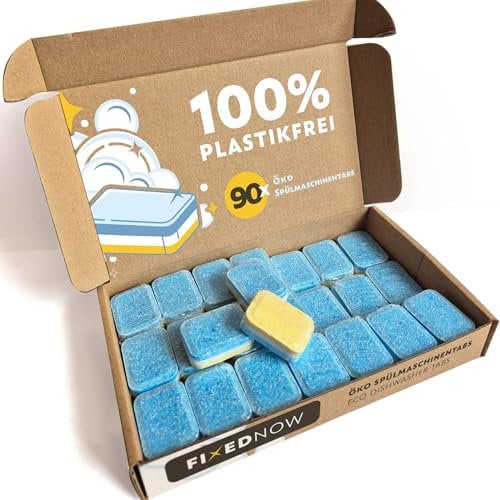 FixedNow 90 pastillas ecológicas para lavavajillas sin plástico, todo en uno, para todo el trimestre, aroma a limón, tres capas, pastillas para lavavajillas