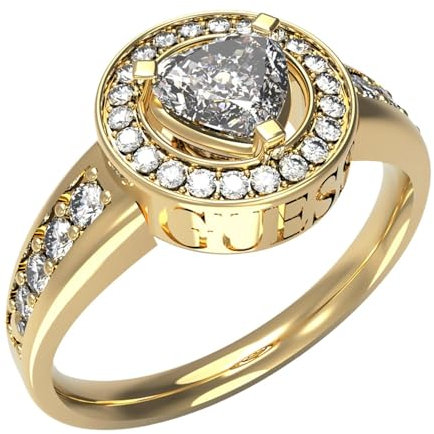 GUESS Damenring Solitär Herz Kristalle Goldfarben JUBR04671JWYG54 Ringgröße 54/17,2