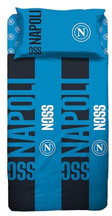 hermet SSC Napoli Bettwäsche-Set für Einzelbett, 100% Baumwolle, Bettlaken + Spannbettlaken, Kissenbezug, offizielles Produkt