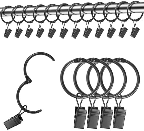 25 Stück Gardinenringe, Metall Vorhangringe, Gardinenringe mit Clips Vorhang Hängend Ringe für Fenster Tür Duschvorhänge, 32mm Innendurchmesser (Schwarz)