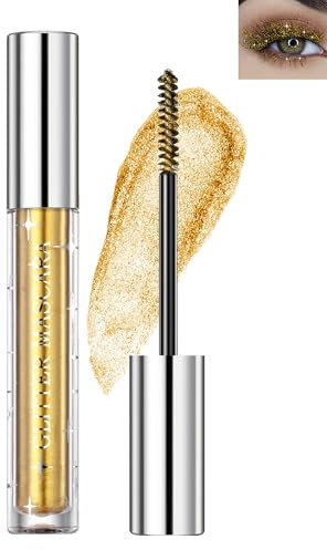 Glitter Mascara-1 Farben Gold 4D Glitzer Wimperntusche, Glänzende Diamant Langlebige Volumizing Curling Verlängerung Wimpern, wasserdicht langlebig Wischfester Schimmern Augen Makeup Für Frauen-Gold