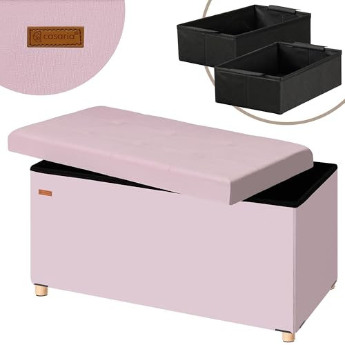 Casaria® Sitzbank mit Stauraum Rosa Samt inkl. Boxen & Füßen Faltbar Sitzbank 300kg Belastbar 76cm Truhe Wohnzimmer Schlafzimmer Flur Truhenbank Bank