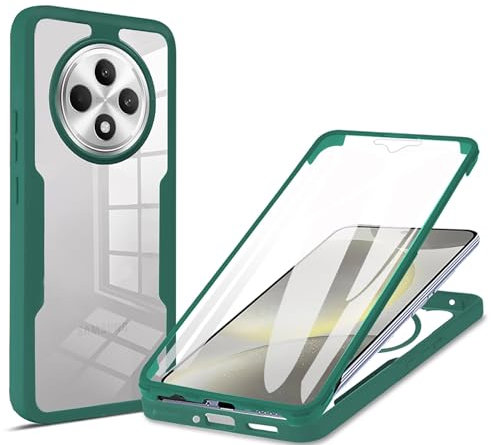ILING Trasparente Case for OPPO Reno 12F 4G / OPPO Reno 12 FS 5G (Reno12 F 5G), 360° Full Body Protection Shockproof Cover with Built-in Screen Protector, Ultra Thin Hard PC Silicone TPU Case (Green)