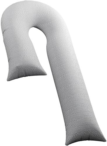 Traumreiter Seitenschläferkissen Visco Comfort XL mit Bezug Deluxe Silber - Hybrid Kissen + 1cm Memory Foam – J Form Schwangerschaftskissen Gel Body Pillow Komfortkissen Ergonomie Zertifiziert