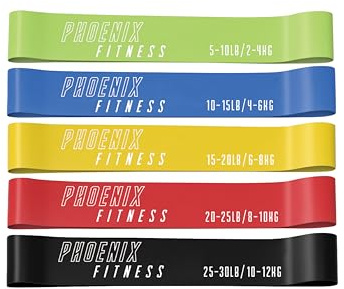 Phoenix Fitness Resistance Bands - Set of 5 Exercise Bands for Men and Women with 5 Resistance Levels - Workout Bands for Home, Gym, Yoga & Training with Carry Bag & Exercise Guide