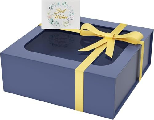 Geschenkbox mit Sichtfenster, 19x19x7,6 cm Geschenkboxen für Presents with Lids Magnetic Closure Rectangle Collapsible for Groomsman Proposal Box, Christmas, Halloween (Dunkelblau)