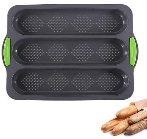 Weenwill Molde para Hornear Pan de Silicona,Molde para Pan Baguette con Revestimiento Antiadherente 4 Rejilla Silicona Molde Pan para Hacer Baguettes,Panecillos,Hot Dogs y más