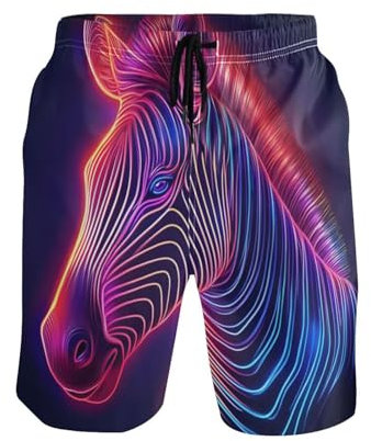 Night Fishing Moon Blue Men Swim Shorts, Small Quick Dry Beach Shorts, Rayures fluo rose, Small