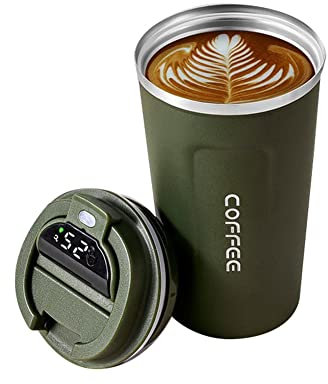 Osmond Botella Termo Inteligente de 510 Ml para Café Pantalla de Temperatura LED TéRmica Vaso Aislado de Café Verde