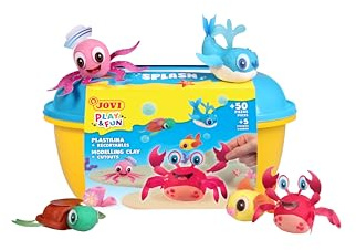Jovi - Play&Fun SPLASH Knete - Meerestiere Knete Set, 24 Tabletten à 15 g, 3 Schablonen mit Ausschnitten und 3 Modellierwerkzeuge, Geschenke und Bastelarbeiten ab 3 Jahren