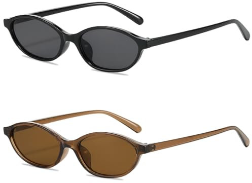 IWTBNOA 2 Stück Vintage Oval Sonnenbrille, Sonnenbrille Damen Vintage, Sunglasses für Woman, Sonnenbrille für Damen und Herren 90er Jahre Retro Sonnenbrille