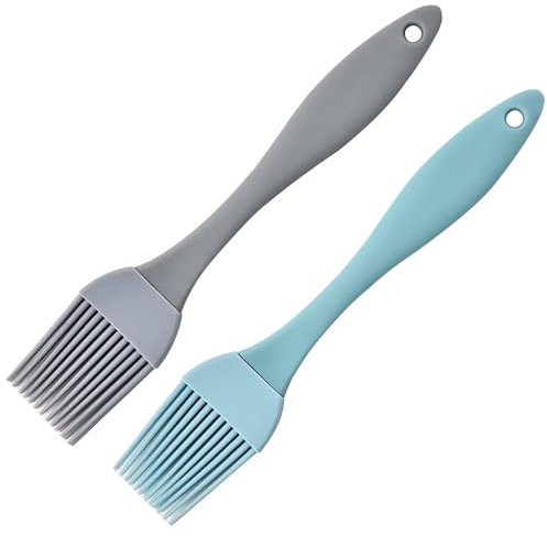Silicone Pastry Brush, Pack of 2 17 cm Kitchen Pastry Brushes, Grill Brush, Basting Pastry Brush, BBQ Brushes for Grilling, Pastry, Stirring, Baking, Cooking - Grey, Blue