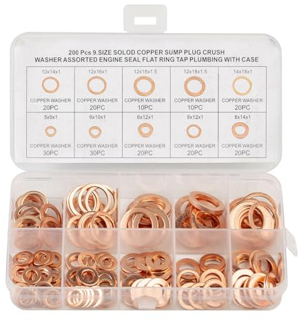 Set di 200 rondelle, set di guarnizioni piatte in rame, per viti (M5 M6 M8 M10 M12 M14)