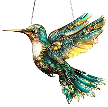 Crystal Sky Bluebird Gebeizte Kunst Ornament (8 Zoll), strahlendes Vogel-Design, Buntglasdekorationen, zum Aufhängen von Fenstern, Vogelliebhaber-Geschenke, einfach aufzuhängen (B)