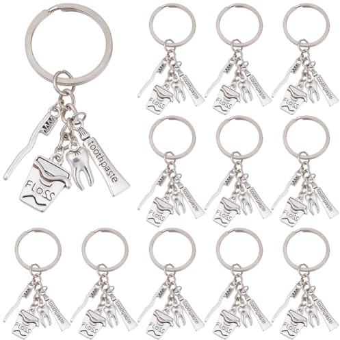 SUPERFINDINGS 12 Stück Zahn Schlüsselanhänger Zahn Zahnbürste Zahnpasta Schlüsselanhänger Kreativer Zahnarzt SchlüSselanhäNgers Legierung Geschenkes Für Zahnarzthelferinnen Geschenke Für Geschenke