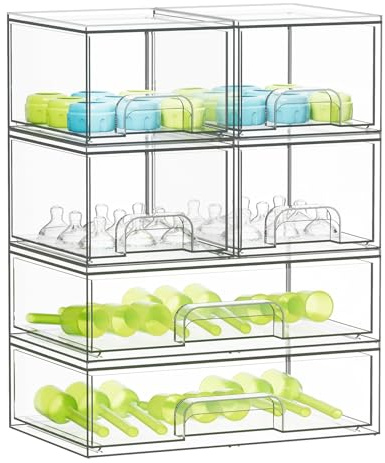 SpaceAid Bottle Storage Organizer Baby - Acrylic Bottles Station Organizer Container, Stackable Clear Drawers for Countertop, Vanity, Bathroom, Cabinet, Pantry Organization, 6 Pack, 4S2L, 15.6H