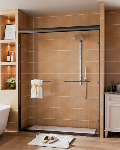 Morandié 56-60 W x 72 H Semi-Frameless Sliding Shower Door, Matte Black