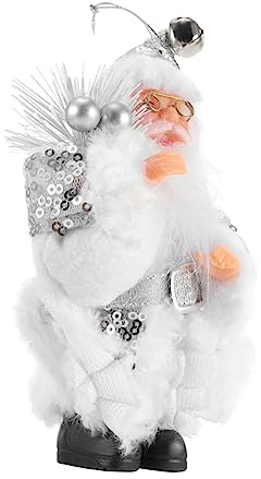 Garneck Weihnachtsdeko Santa Claus Puppe Stehend Silber Glitzer Weihnachtsornament für Baum Fenster Wohnzimmer Festliche Dekoration
