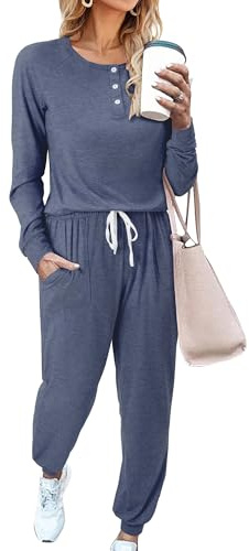 Magritta Tracksuit Womens Full Set Jogging Suit Running Workout Two Piece Outfits Lounge Wear Sets Casual Tunic Tops and Elastic Waist Trousers Plus Size Holiday Clothes Navy Blue X-Large, 18-20