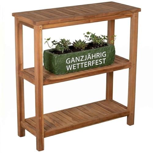 Mr. Deko Pflanztisch Filton Teak-Holz 100x110x40cm Garten-Regal Wetterfest | Holzregal Outdoor Stabil