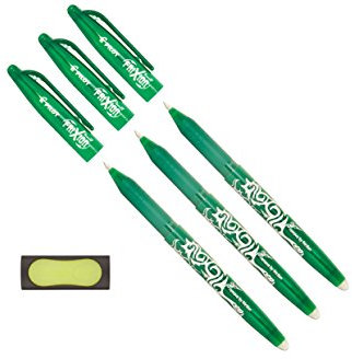 Pilot Tintenroller Frixion Ball, radierbar (3er Pack + Radierer, grün)