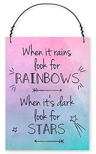 Dorothy Spring When It Rains Look For Rainbows When it's Dark Look For Stars Inspirational Quote Metal Small Plaque Sign Inspirational Gift For Friend Size 4x3 inch