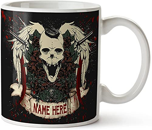 KRAFTYGIFTS Personalised Skull & Guns Mug Biker Coffee Cup Custom Tea Mug Birthday Gift for Him SH231