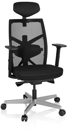 hjh OFFICE 640450 Profi Bürostuhl BELLAC Netzstoff Schwarz ergonomischer Drehstuhl mit Kopfstütze