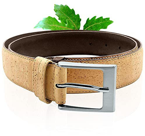 Korkgürtel Hellbraun Unisex | Moderner Naturgürtel aus Kork mit silberfarbener Schnalle | Gürtel aus Naturkork | stylisches Accessoire für Jeans und andere Hosen | versch. Größen wählbar (110)