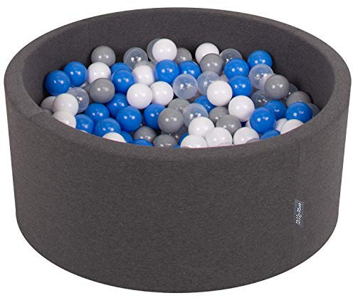KiddyMoon 90X40cm/300 Balles ∅ 7Cm Piscine À Balles pour Bébé Rond Fabriqué en UE, Gris Foncé:Gris/Blanc/Bleu/Transparent