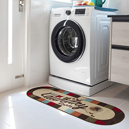 Ottomanson Laundry-Kollektion Matte mit Gummirückseite und kariertem Rand, oval, 50 cm x 150 cm, mehrfarbig