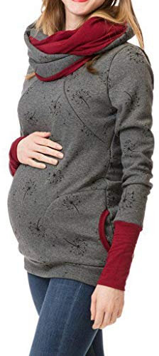 Riou Damen Stillpullover Winter Warm Baumwolle Langarm Drucken Zweilagiges Stillen Hoodie Sweatshirt mit Taschen für Schwangerschaft Basic Stillzeit Umstandsmode Stillshirts