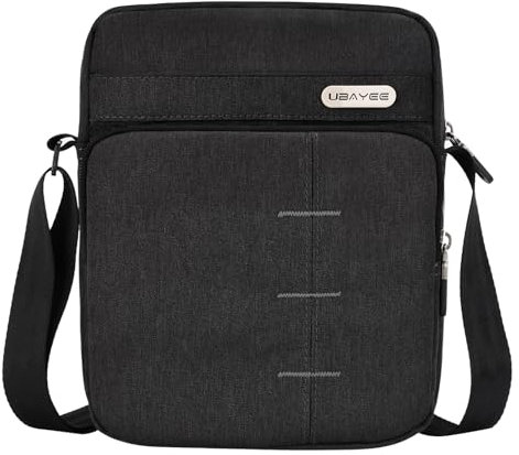 UBAYEE Bolso Hombre Bandolera Pequeño de Lona con Multibolsillos (Compatible con 8,5 Pulgadas Tablet iPad Mini, 22 cm), Negro