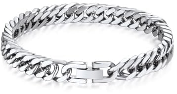 Bandmax Herren Armband Edelstahl Panzerarmband 6/8/12/17mm Massiv Kubanische Gliederarmband 19/21/23cm Schwere Panzerkette Armkette mit Faltverschluss Männer Armreif Schmuck für Geburtstag Vatertag