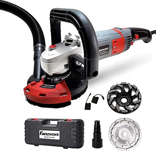 FANZWORK Betonschleifer Betonfräse Sanierungsfräse Set mit Diamantschleiftopf und Absaughaube, mit Drehzahlregelung (1500W/125mm+)