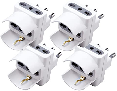 LEDLUX 4 Pezzi Adattatore Spina Elettrica Tripla 2P+T Standard Italiano Convertitore Presa Schuko Standard Tedesco Colore Bianco Max 1500W
