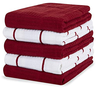 Sticky Toffee Toallas de Cocina de Rizo 100% algodón, 5 Unidades de Toallas de Cocina, 40,6 x 71 cm, Color Rojo | paños de Cocina Suaves y absorbentes