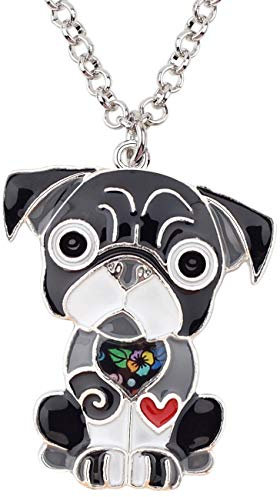 WEVENI Emaille Legierung Mops Hund Welpe Halskette Anhänger Haustierschmuck Geschenke für Frauen Mädchen Damen (Schwarz)