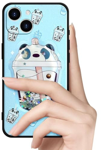 VooDirop Handyhülle für iPhone 13 Pro Silikon Gel (Panda) | Kratzfest Schutzhülle mit Glitzer Flüssig Flexible TPU Interessante Ständer Cover Case für Mädchen