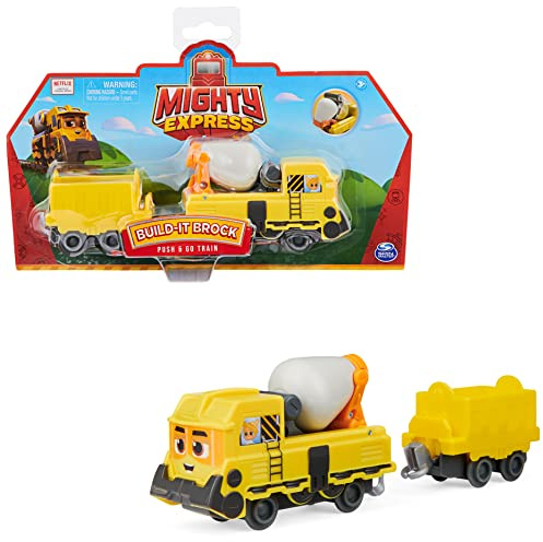 Mighty Express Push-and-Go Zug Baut-es Bruno mit Güterwaggon - handbetriebener Zug zur beliebten TV-Serie, ab 3 Jahren